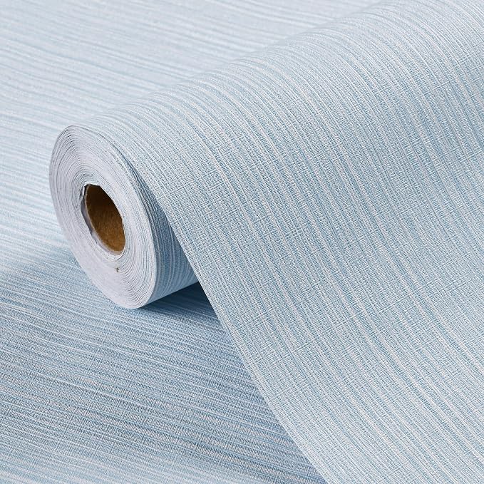 Haimin Grasscloth Wallpaper Textured 24in X 393in Fabric Contact Paper Light Blue Wall Paper Textured Linen Peel and Stick Self-Adhesive Thick Vinyl Embossed Film Wallpaper - Image 8