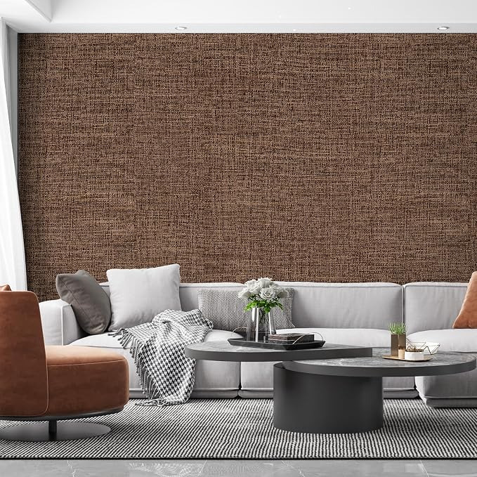 Brown Grasscloth Peel and Stick Wallpaper 17.3"x300" Faux Linen Textured Contact Paper Removable Self Adhesive Vinyl Wallpaper for Bedroom Bathroom Kitchen Cabinets - Image 4