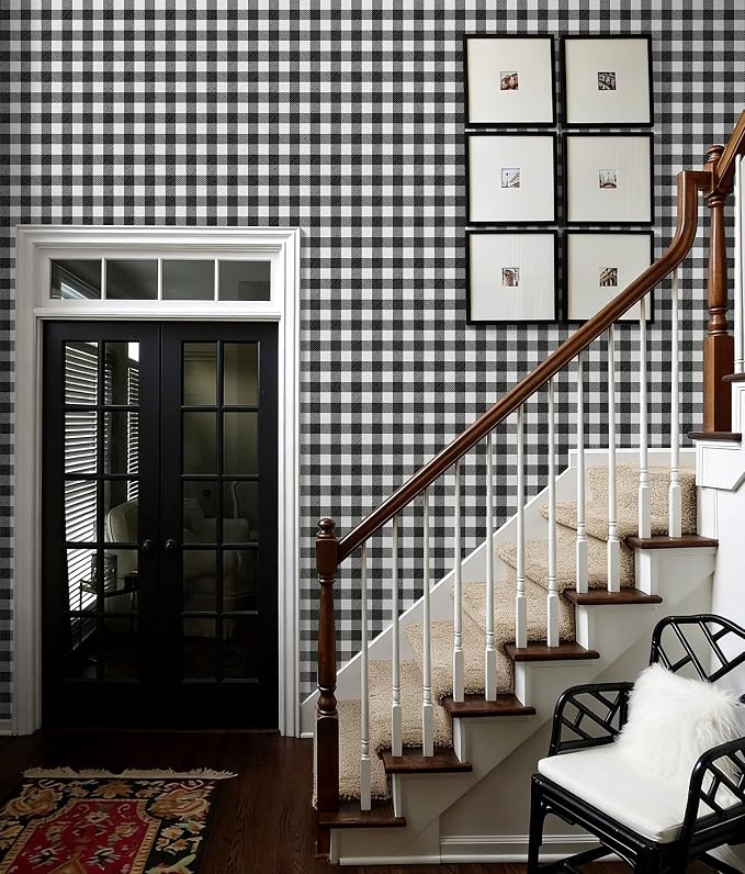 Heroad 17.3"x196" Plaid Peel and Stick Wallpaper Black and White Wall Paper Mosaic Checkered Contact Paper Self Adhesive Removable Wallpaper for Bathroom Kitchen Cabinets Waterproof Decor Vinyl Roll - Image 6