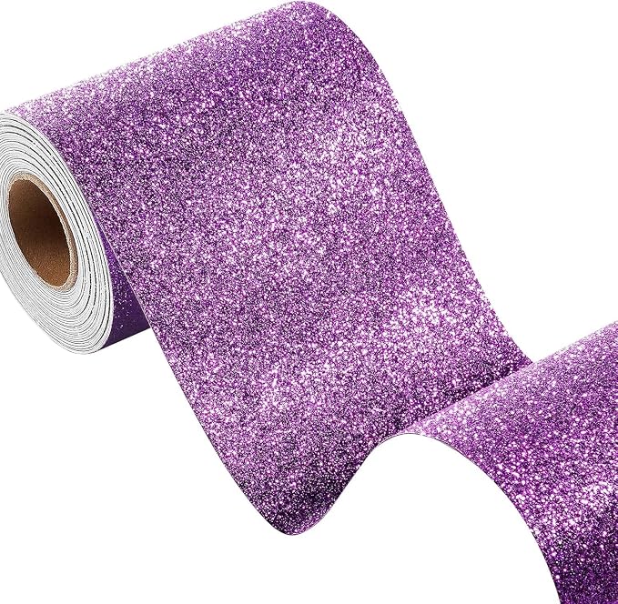 FunStick 3.9"x472" Violet Purple Glitter Wallpaper Border Wall Paper Borders Peel and Stick Modern Mirror Borders for Bathroom Waterproof Glitter Contact Paper for Bedroom Wallpaper Border Sticker - Image 8