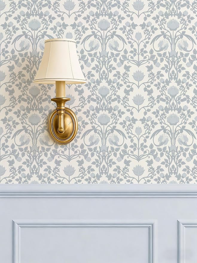 YXTII 590.5" × 17.3" Blue Floral Peel and Stick Wallpaper, Damask Vintage Wallpaper for Bedroom Bathroom Self Adhesive Removable by YXTII