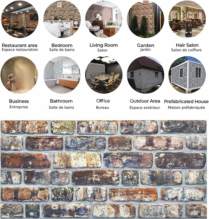 Dundee Deco 3D Wall Panels Faux Brick - Cladding, Multicolored Stone Look Wall Paneling, Styrofoam Facing for Living Room, Kitchen, Bathroom, Balcony, Bedroom, Set of 10, Covers 54 sq ft - Image 8