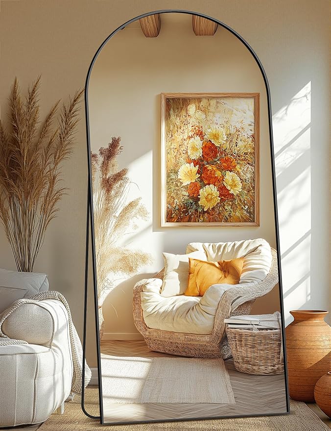 Arched Full Length Mirror, 75"x35" Standing Body Mirror for Wall, Black by TRAHOME