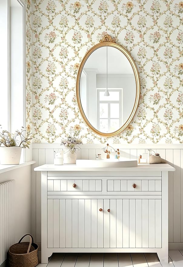 Floral Peel and Stick Wallpaper Boho Cantact Paper 16.9in×118in | Vintage Floral Peel and Stick Wallpaper Self Adhesive Removable Beige Contact Paper for Bedroom Nursery Bathroom Waterproof - Image 5