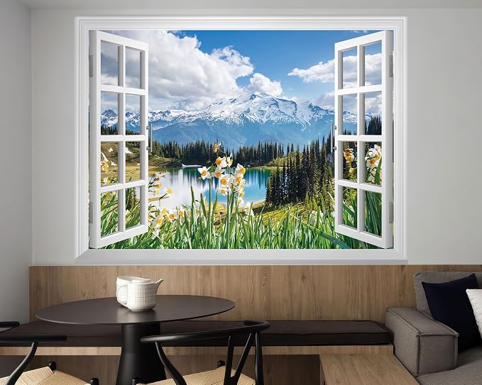 FLFK Fake Window Wall Mural - Spring Faux Window Wall Sticker for Wall Decor, Stick and Peel Wall Decals,80"x60",Set of 5 Sheets - Image 3