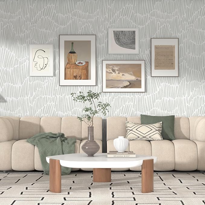 Theper Green Wallpaper Peel and Stick Wallpaper Boho Striped 17.3"×275" | Modern Wallpapers Self Adhesive Removable Wall Paper for Bedroom Waterproof Vinyl White and Green Contact Paper for Cabinets - Image 2