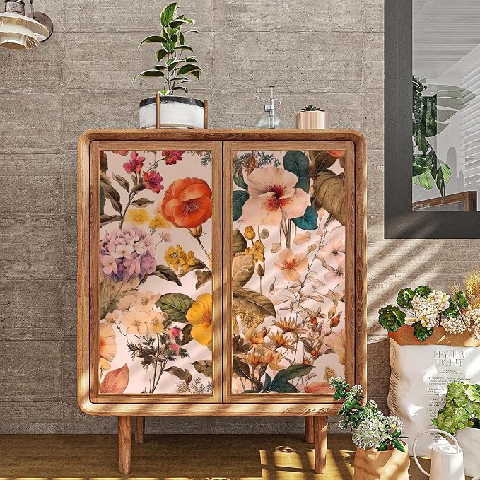 Jeweluck Floral Peel and Stick Wallpaper Vintage Floral Contact Paper Peel and Stick 16.9”x393.7” Poppy Flower Wallpaper Boho Leaf Wall Paper Removable Self Adhesive Decorative for Cabinets Vinyl - Image 3