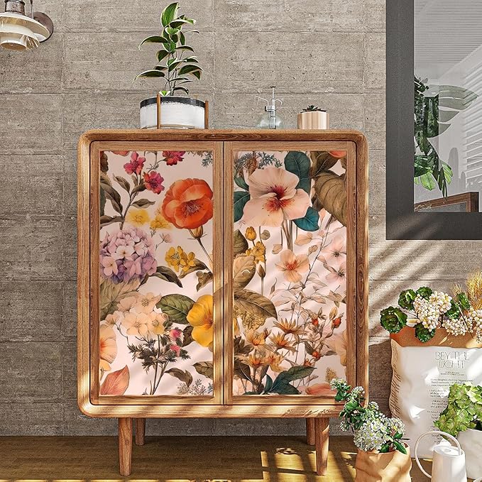 Jeweluck Floral Peel and Stick Wallpaper Vintage Floral Contact Paper Peel and Stick 16.9”x196.8” Poppy Flower Wallpaper Boho Leaf Wall Paper Removable Self Adhesive Decorative for Cabinets Vinyl - Image 3