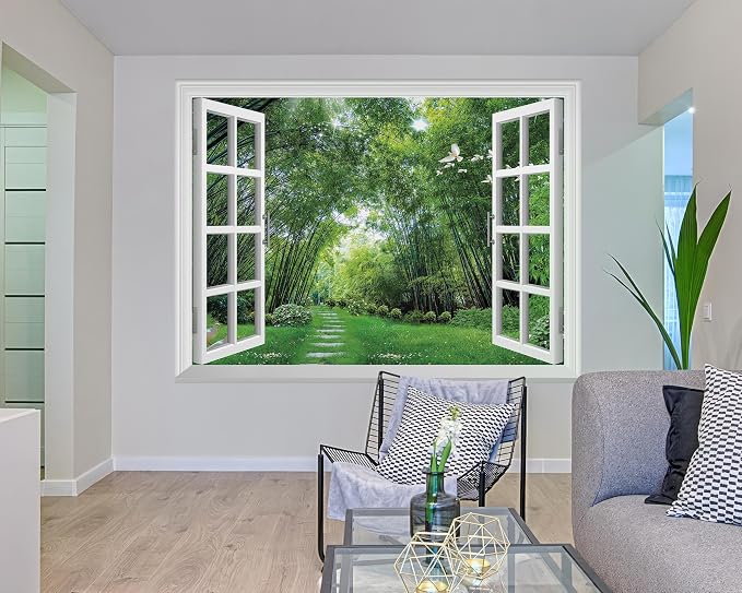 FLFK Fake Window Wall Mural - Jungle Faux Window Wall Sticker for Wall Decor, Stick and Peel Wall Decals,80"x60",Set of 5 Sheets - Image 6