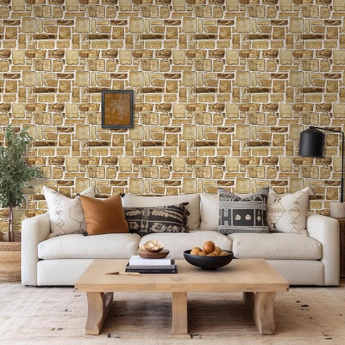 Commomy Faux Stone Peel and Stick Wall Panels | Ultralight Thin PVC Fake Rock Wallpaper DIY Wall Covering Decorative Tiles for Kitchen Backsplash,Bedroom (Covers 9.7 sq.ft) - Image 2
