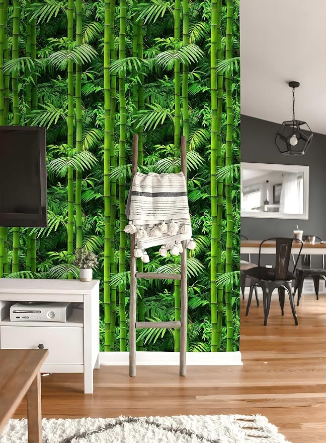 Vintage Green Bamboo Wallpaper Botanical Peel and Stick Wallpaper | Lush fresh green bamboo and palm foliage print, Removable waterproof vinyl wall covering, bedroom accent wall decor - Image 8