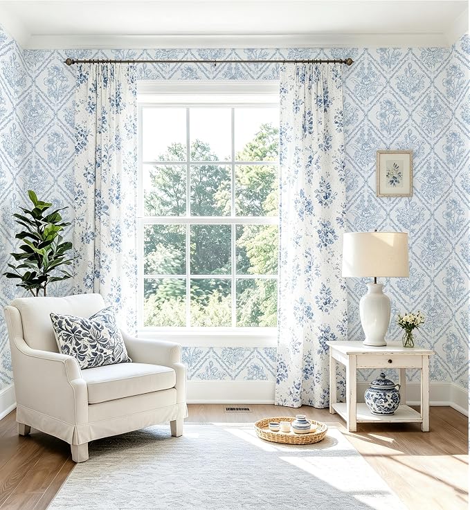 Toduso Peel and Stick Wallpaper Vintage Wall Paper Blue and White Contact Paper Floral Removable Wallpaper for Bathroom Bedroom Flower Waterproof Self Adhesive Vinyl Drawer Decor 17.3"x393.7" - Image 3