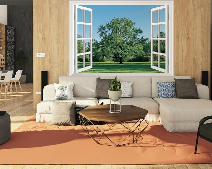 FLFK Fake Window Wall Mural - Grass and Trees Faux Window Wall Decal for Wall Decor, Peel and Stick Wall Sticker,80"x60",Set of 5 Sheets - Image 3