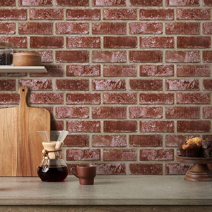 3D Peel and Stick Faux Brick Wall Panels 11.8" x 11.8" 10-Pack | Red Orange, Small Brick-Look Textured Sticker, Thin Lightweight PVC Self Adhesive Tiles for Interior Decor, Cover 9.7 sq ft - Image 7