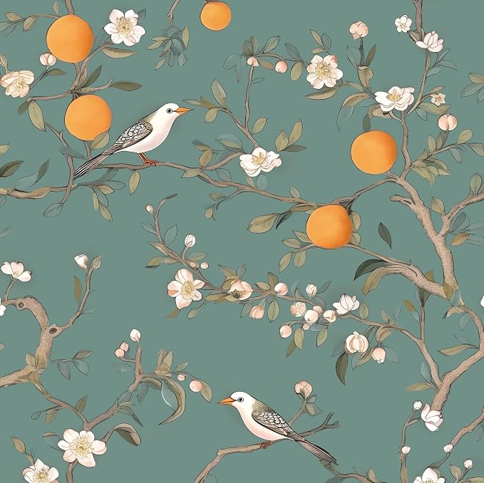 Laatse Vintage Green Bird Floral Wallpaper Peel and Stick 17.5"x393" | Self Adhesive/Removable/Waterproof/Thick Vinyl Contact Paper for Bathroom Bedroom Shelf Cabinet Drawer,Prepasted,Easy Peel by Laatse