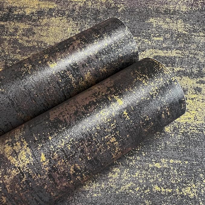 JiffDiff Vintage Metallic Peel and Stick Wallpaper Self Adhesive Industrial Metallic Concrete Wall Paper Modern Stick on Wallpaper Contact Paper(17.3" x 120" Black Gold) - Image 9