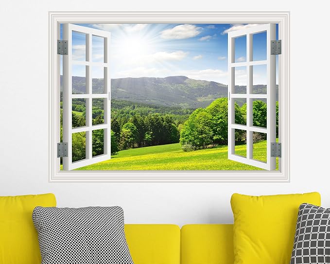 FLFK Fake Window Wall Sticker - Landscape Faux Window Wall Mural for Wall Decor, Stick and Peel Wall Decals,16"x24" - Image 5