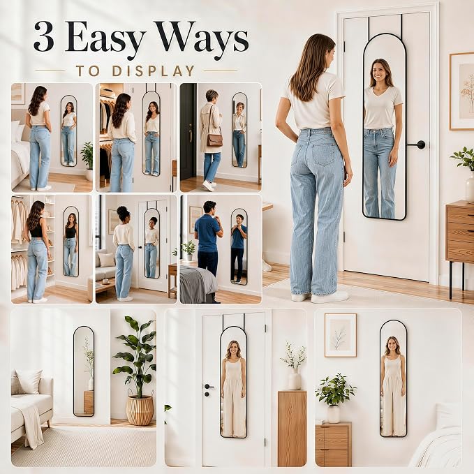 SCWF-GZ 47x14 Full Length Mirror Over the Door Hang or Wall Mounted Black - Image 6