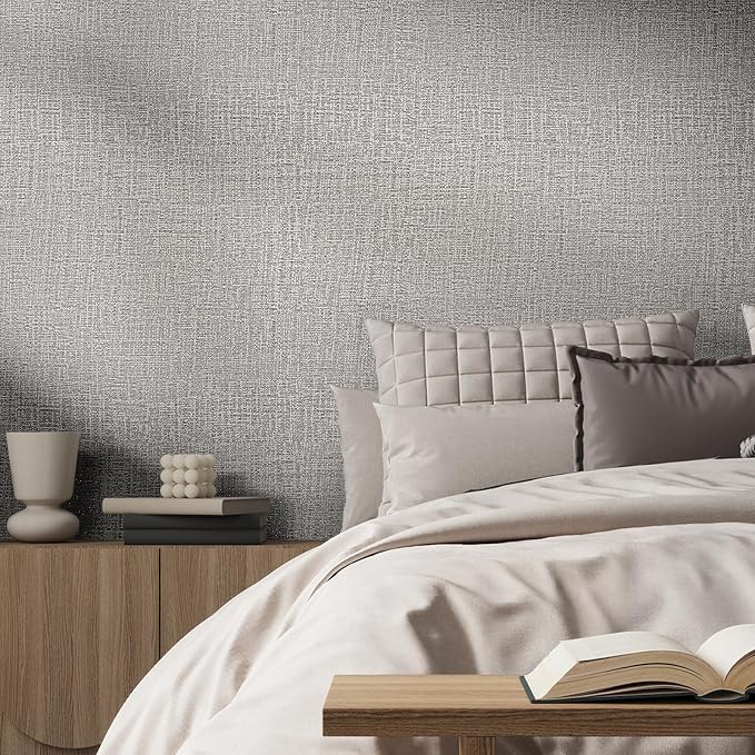 WADILE Grasscloth Peel and Stick Wallpaper 15.7in x 196.8in Light Gray | Textured contact paper, Faux linen, Vinyl material, Cabinets, Self adhesive - Image 2