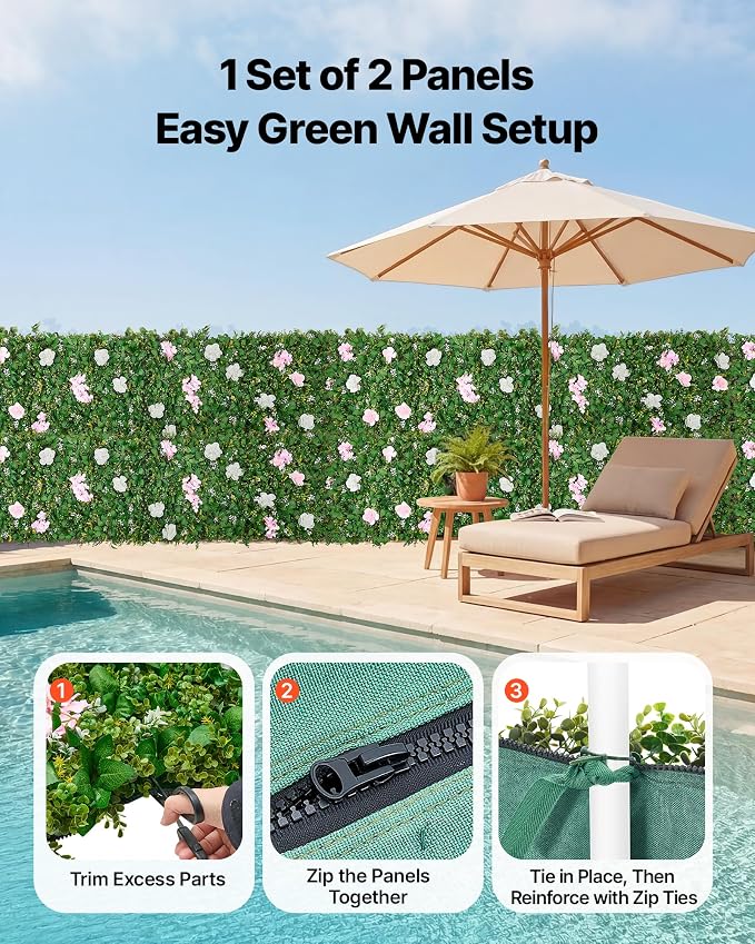 VEVOR Artificial Luxury‌ Flower Wall Backdrop, 2 PCS, Each Panel 2 x 8 ft, Gorgeous 3D Silk Floral Backdrop Pet Friendly, Easy Installation Flower Wall Panel for Wedding, Event, Party,Mixed Leaf - Image 4