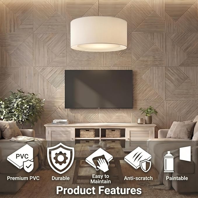 Faux Wood 3D Wall Panels, Wood Grain, Waterproof PVC, Natural Oak | 19.7x19.7 Inch, 12 Pack Covers 32.4 Sq Ft, Decorative Wood Tiles Texture, Fire Resistant, Lightweight Modern Accent Decor - Image 11