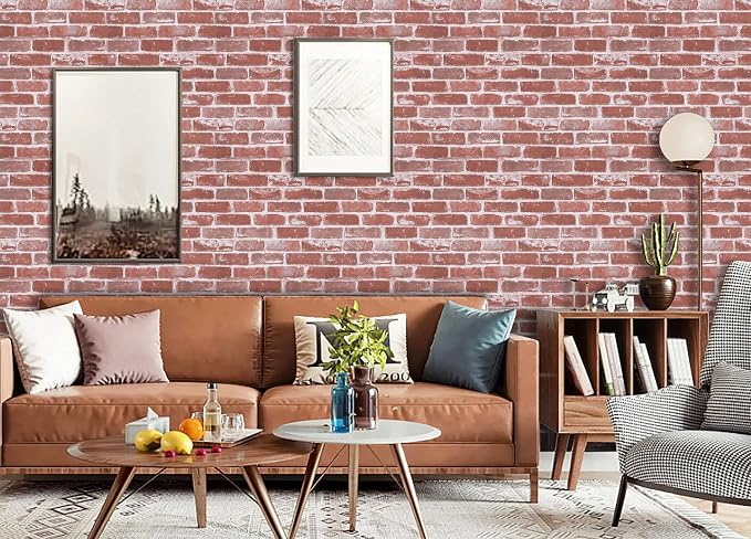 Timeet Textured 3D Brick Wallpaper Peel and Stick Wallpaper 17.7"×197" Self Adhesive Wallpaper Faux Brick Wallpaper Removable Wall Paper Home Living Room Halloween Christmas Decor DIY Red - Image 4