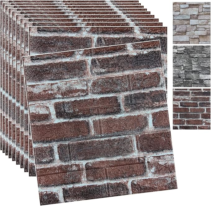20PCS 3D Wall Panels Peel and Stick 3D Brick Wallpaper Peel and Stick Faux Stone Wall Panel Foam Brick Self-Adhesive Wallpaper (Red,20pcs) by YLLYLL