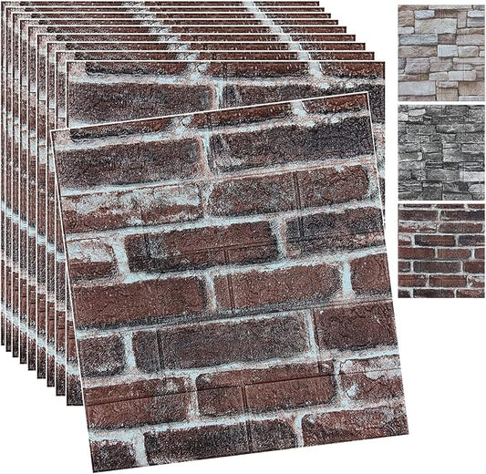 20PCS 3D Wall Panels Peel and Stick 3D Brick Wallpaper Peel and Stick Faux Stone Wall Panel Foam Brick Self-Adhesive Wallpaper (Red,20pcs) by YLLYLL