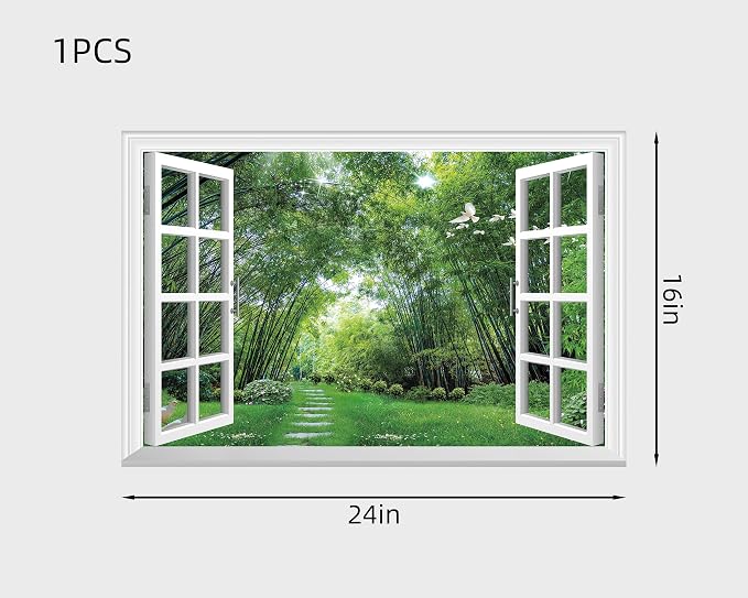FLFK Fake Window Wall Sticker - Jungle Faux Window Wall Mural for Wall Decor, Stick and Peel Wall Decals,24"x16" - Image 2