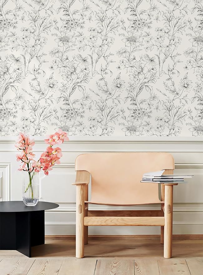 Hopepak 17.3''x394'' Black and Cream White Floral Wallpaper Peel and Stick Wall Paper for Bedroom Self Adhesive Removable Contact Paper Waterproof for Bathroom - Image 3