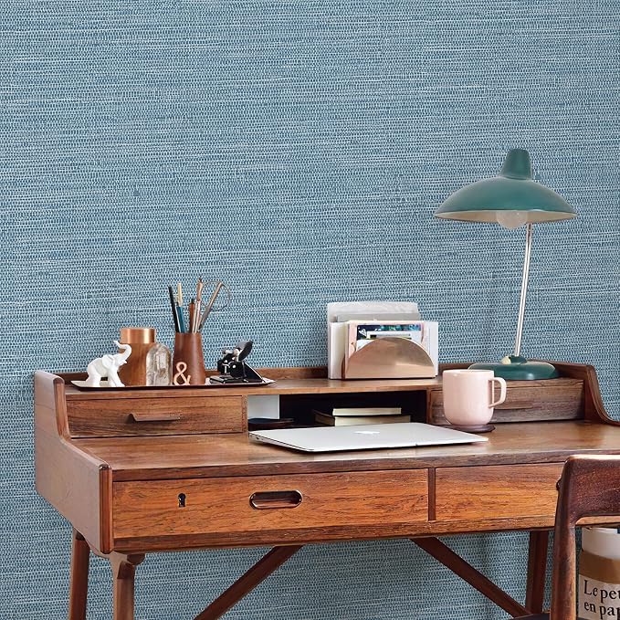 JiffDiff Grasscloth Wallpaper Peel and Stick Blue Grassweave Stick on Wallpaper Textured Self Adhesive Contact Paper 17.3"x118" - Image 4