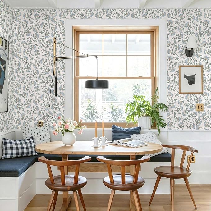 Floral Peel and Stick Wallpaper Blue Contact Paper Morden Cottage 394×17.3" | Grandma Chic Cute Wallpaper Small Flower Renter Friendly Removable Boho White Wall Paper for Bathroom Bedroom Vinyl - Image 5