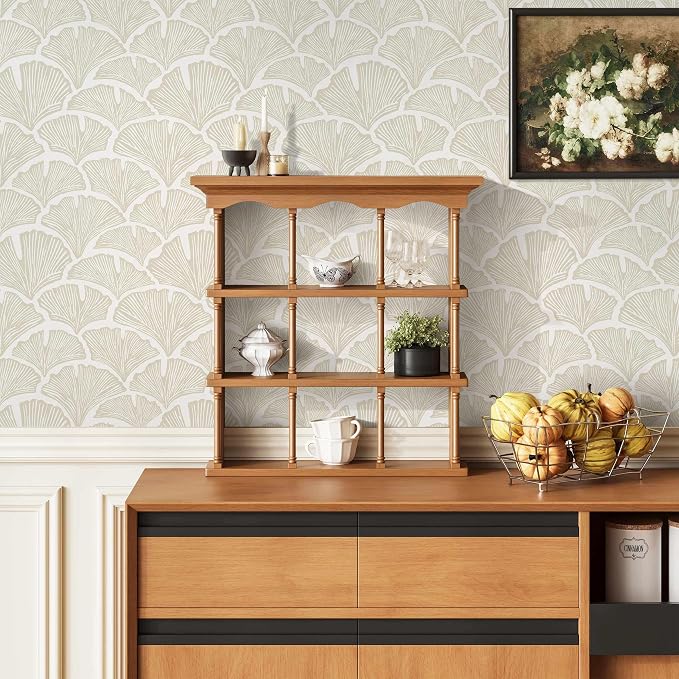 Dimoon Peel and Stick Wallpaper Boho Beige Contact Paper Neutral Cottage Wallpaper Farmhouse Leaf Morden Renter Friendly Removable Wall Paper Botanical for Bathroom Kitchen Bedroom Vinyl 197" x 17.3" by DIYYOURMOON