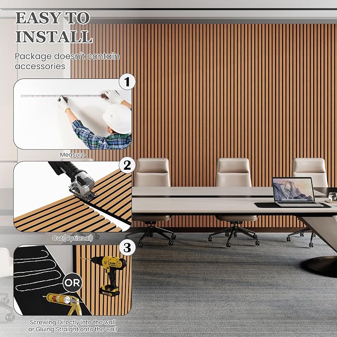 4 Pack Wood Salt Acoustic Wall Panels 94" x 12.6" x 0.8", Brown | 3D Fluted Soundproof Wooden Wall Panel, Sound-absorbing Wall Decor for Home Theater Studio Office Bedroom - Image 6