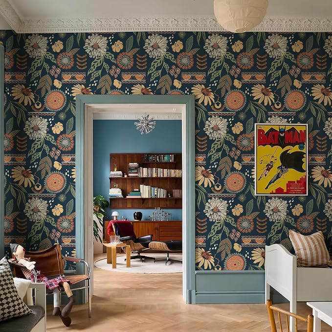 Simon&Siff Boho Sun Floral Retro Peel and Stick Wallpaper 17.3" x 1200" | Removable Waterproof Self Adhesive Contact Paper Renter Friendly for Cabinets, Furniture, Bedroom, Bathroom, DIY Decor by SimonSiff