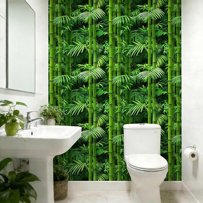 Vintage Green Bamboo Wallpaper Botanical Peel and Stick Wallpaper | Lush fresh green bamboo and palm foliage print, Removable waterproof vinyl wall covering, bedroom accent wall decor - Image 7