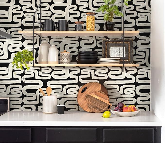 Black and Cream White Peel and Stick Wallpaper Modern Geometric Self-Adhesive Removable Contact Paper Thicken Waterproof Easy to Clean Decorative Wall Paper for Bedroom Bathroom 17.3in x 78.7in - Image 8
