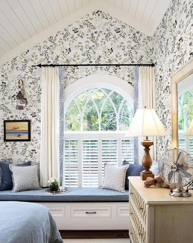 Heroad Green Leaf Wallpaper Peel and Stick Floral Contact Paper Vintage Botanical Neutral Farmhouse Wall Paper Self Adhesive Removable Wallpaper for Bathroom Bedroom Watercolor Decor 17.3''x78.7'' - Image 4