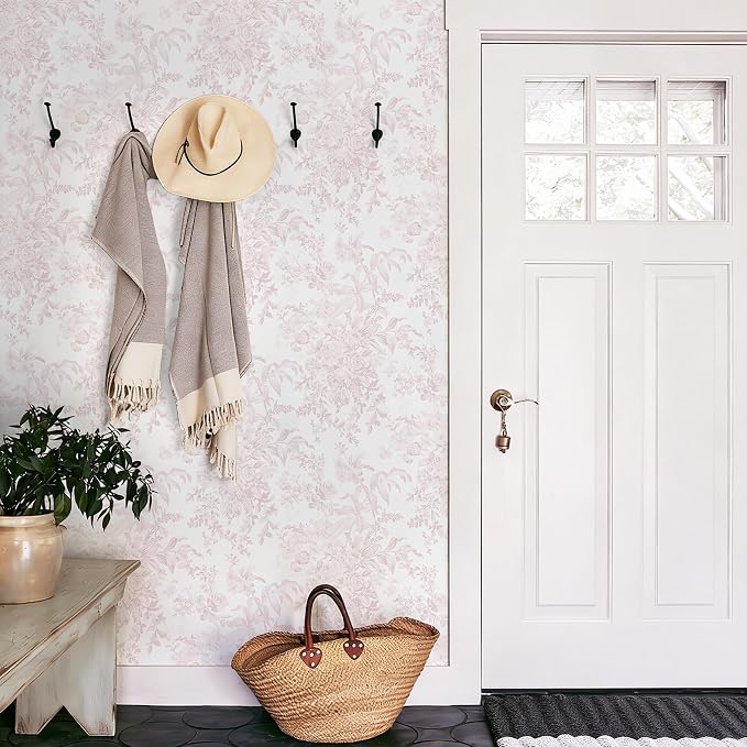 Heroad Pink Peel and Stick Wallpaper Toile Floral Contact Paper Boho Leaf Removable Wall Paper Self Adhesive Stick On Wallpaper for Girls Bedroom Bathroom Renter Friendly Vinyl Roll 17.3''X78.7'' - Image 6