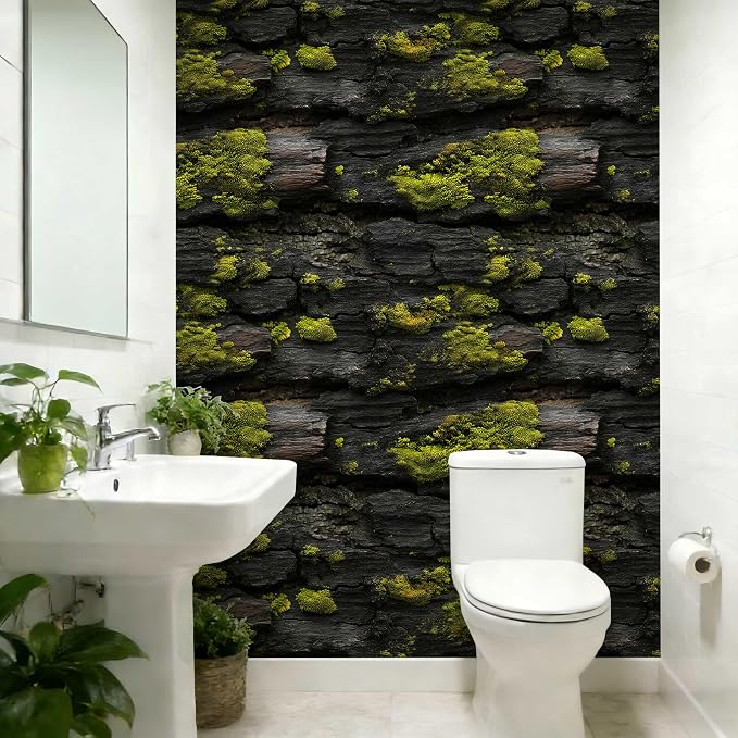 Brick Wallpaper Mossy Wood Peel and Stick Wallpaper | Black and Green Realistic Textured Bark Pattern Wallpaper Rustic Nature for Home Decor , Self-Adhesive, Waterproof Vinyl - Image 7