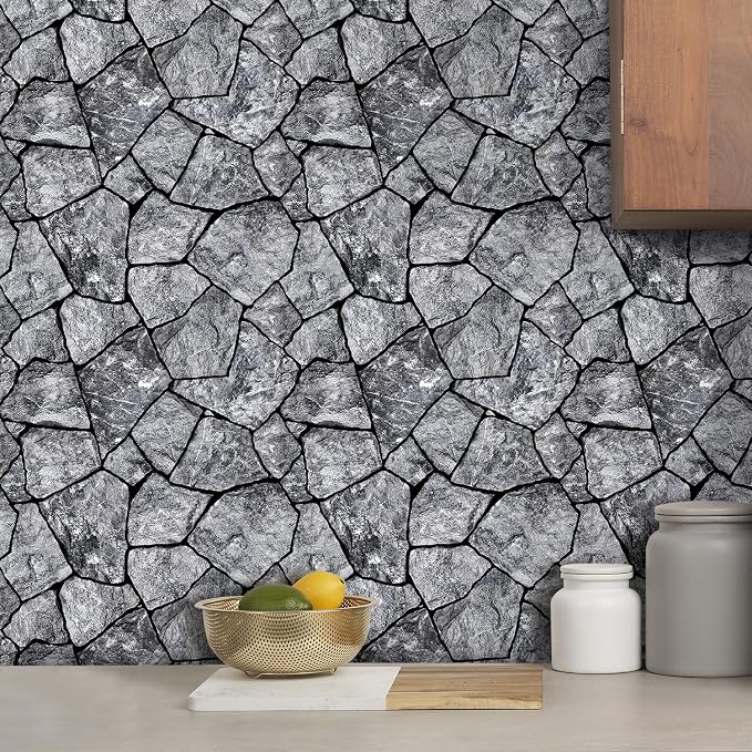COMSTICKC 3D Peel and Stick Faux Stone Wall Panels for Quick DIY Wall Decor | Dark Gray,10 Pcs 11.8" x 11.8", Not Real Stone, Lightweight Thin PVC Decorative Tiles Wall Sticker Wallpaper, Cover 9.7 sq ft - Image 2