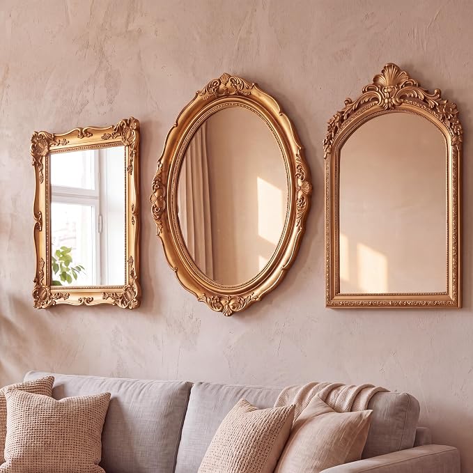 Vintage Mirror Set,15in/13in/12in,Retro Style,3 Pcs by Unknown