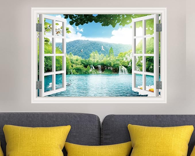 FLFK Fake Window Wall Sticker - Landscape Faux Window Wall Mural for Wall Decor, Stick and Peel Wall Decals,16"x24" - Image 3
