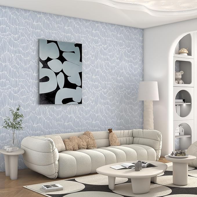 Theper Blue Peel and Stick Wallpaper Modern Contact Paper 17.3"×78.8" | Boho Striped Wallpaper Removable Self Adhesive Wall Paper for Bedroom Waterproof White and Blue Wallpapers for Cabinets Vinyl - Image 4