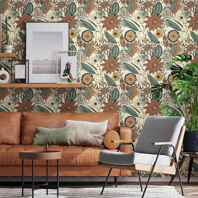 Laatse Boho Wallpaper Peel and Stick 17.5"x393",Beige Brown Contact Paper | Self Adhesive/Removable/Waterproof/Thick Vinyl Wall Paper for Bathroom Bedroom Shelf Cabinet Drawer,Prepasted,Easy Peel - Image 3