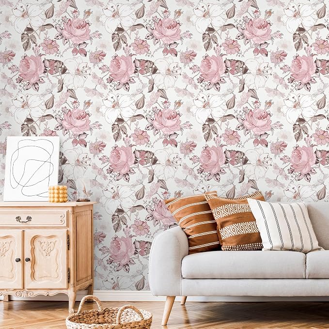 Hopepak 16.1''x394'' Floral Peel and Stick Wallpaper Modern Pink Contact Paper Removable Self Adhesive Wall Paper for Bedroom Bathroom Cabinets Decor Waterproof Vinyl - Image 7