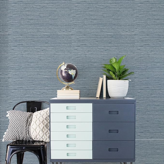 Simon&Siff Gray Blue Textured Grasscloth Peel and Stick Wallpaper 17.7"x1200" Neutral Faux Grassweave Waterproof Self Adhesive Removable Wallpaper Mural for Home Decor Bedroom Kitchen Cabinet - Image 6