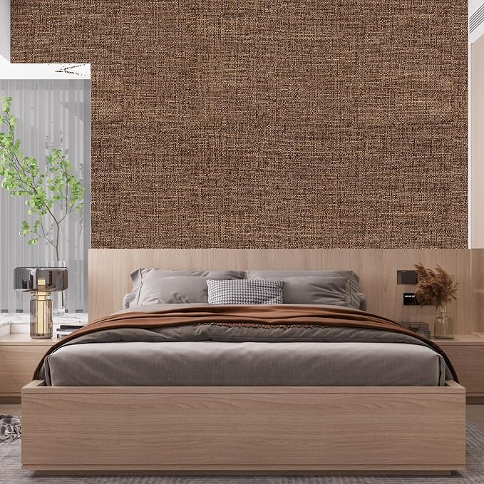 Brown Grasscloth Peel and Stick Wallpaper 17.3"x300" Faux Linen Textured Contact Paper Removable Self Adhesive Vinyl Wallpaper for Bedroom Bathroom Kitchen Cabinets - Image 5