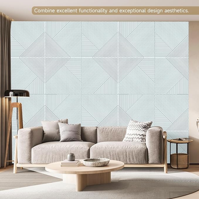 Acoustic Wall Panels,6 Pack,23.6"x23.6" Soundproof Panels,White | Self-Adhesive Sound Absorbing Panels,3D UV Printing with Wood Print,High-Density Polyester Fiber, Art Acoustic Panels - Image 5