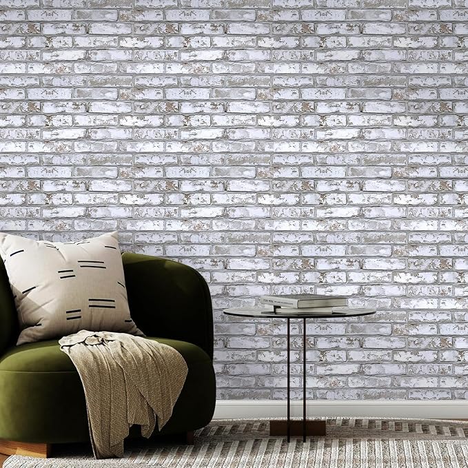 Commomy Faux Brick 3D Wall Panels - Not Real Brick 12 pcs of 22.8" x 11.8" | 22.8" x 11.8" Peel and Stick Tile Whitewash Brick Textured for Kitchen,Bedroom, Living Room（Covers 22.48 sq.ft） - Image 7